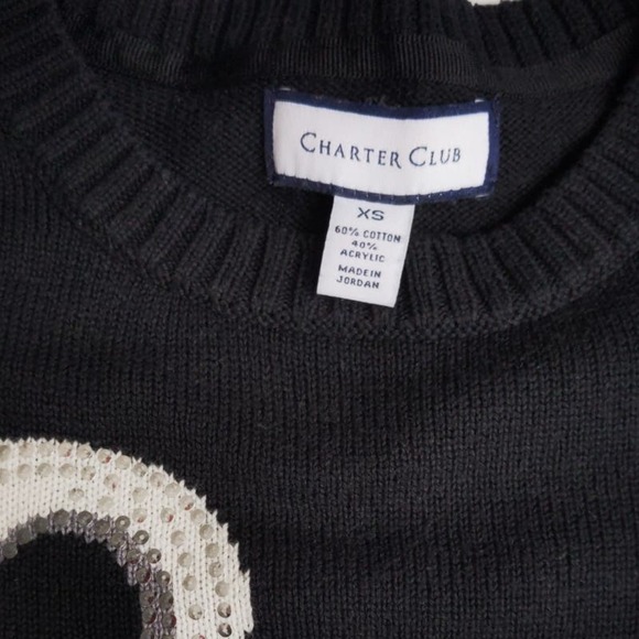 Nice Charter Club XS Cotton Blend Studded Swan Sweater Pullover - Picture 2 of 4